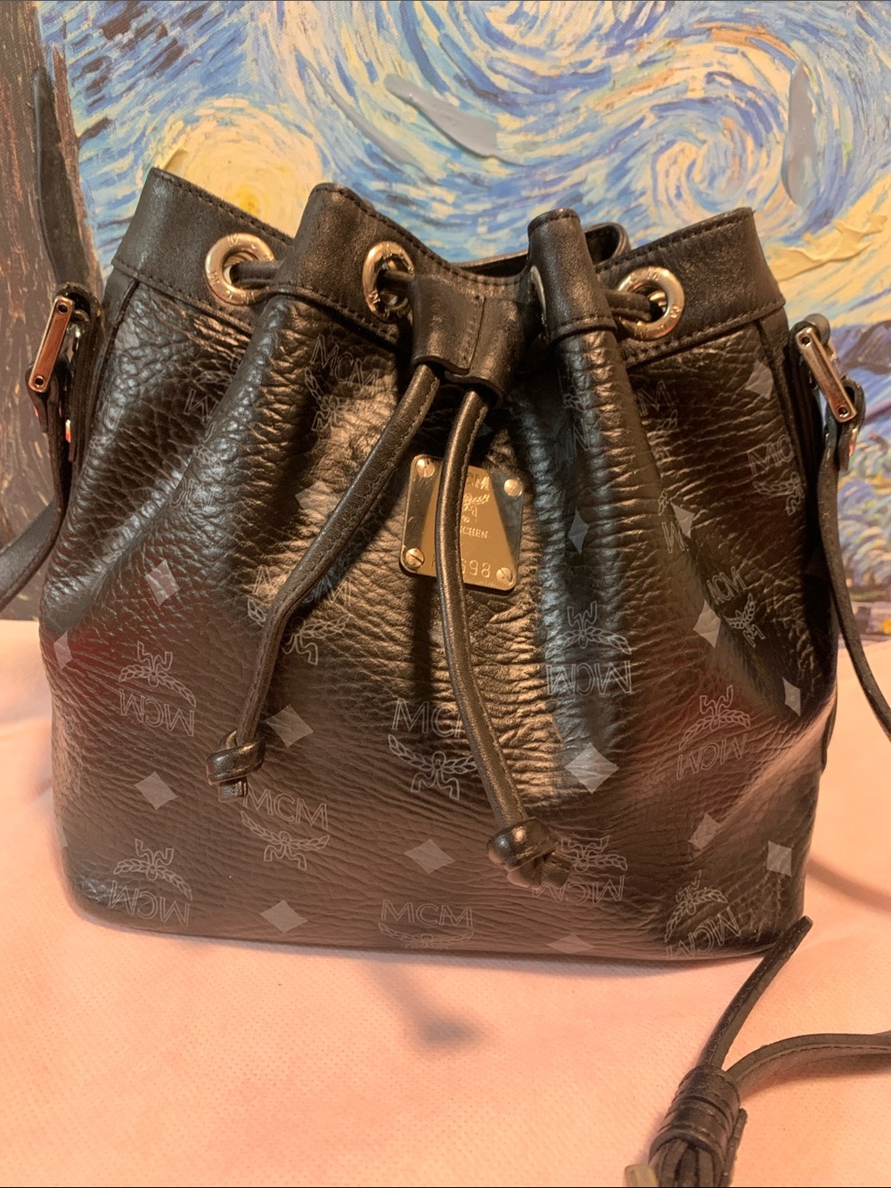 MCM Monogram leather Drawstring Crossbody Bucket Bag. - Picture 2 of 10